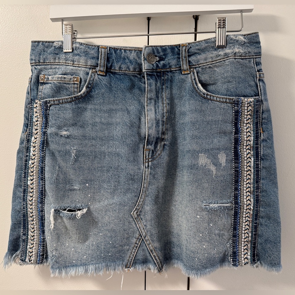 Free People embellished denim mini skirt